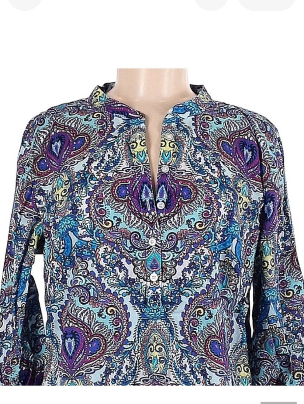 Talbots Purple And Blue Multicolor Paisley Button Down Shirt Blouse Large Petite